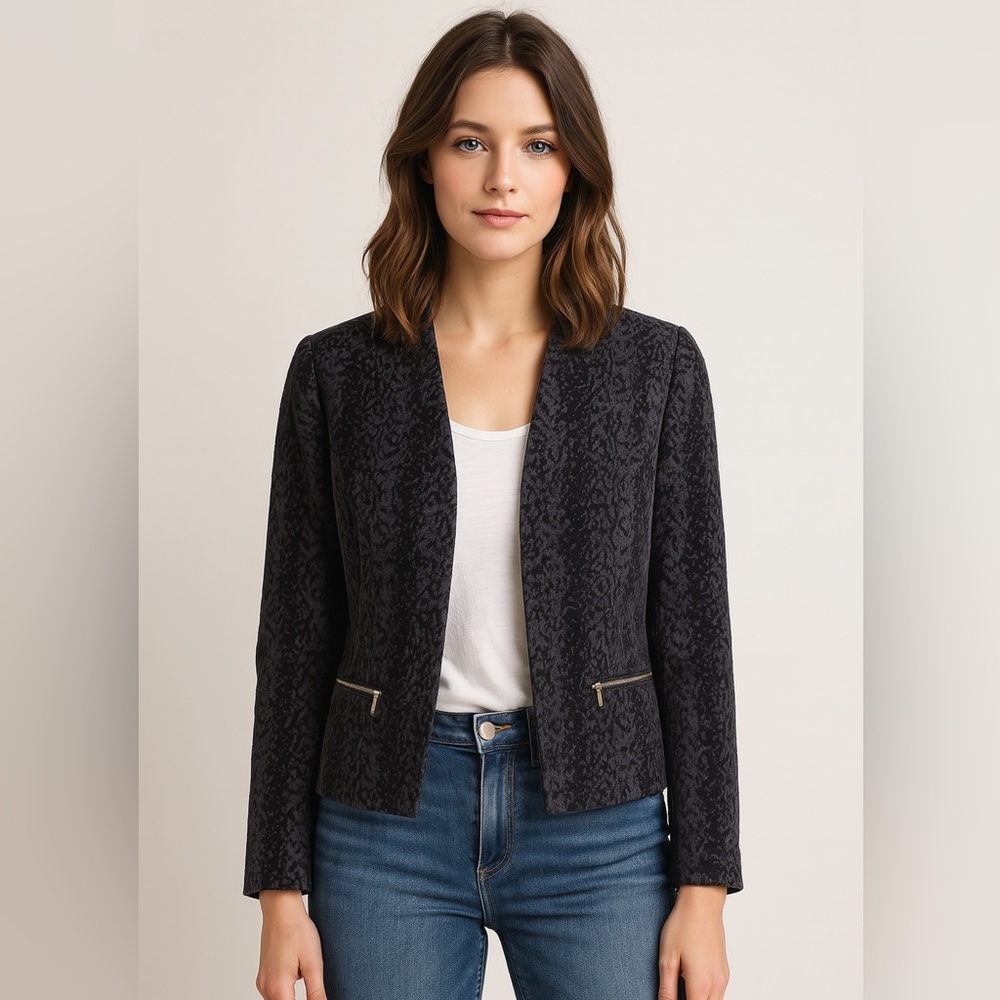 Calvin Klein 14P Cropped Snakeskin Textured jacquard Blazer Jacket plus size